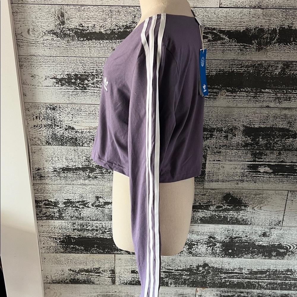 NWT adidas Purple Cropped Snap front Track Top with White Stripes - Picture 3 of 6